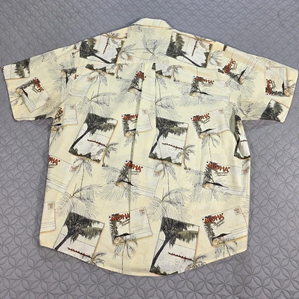 Natural Issue Mens Large Aloha Hawaiian Postcard Print Cotton Button Down Shirt